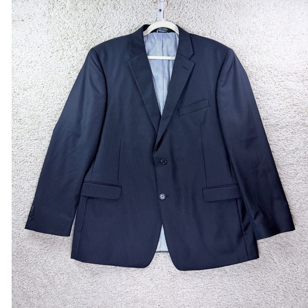 Tommy Hilfiger Blazer Mens 46R Navy Pinstripe Worsted Wool Suit Jacket Coat